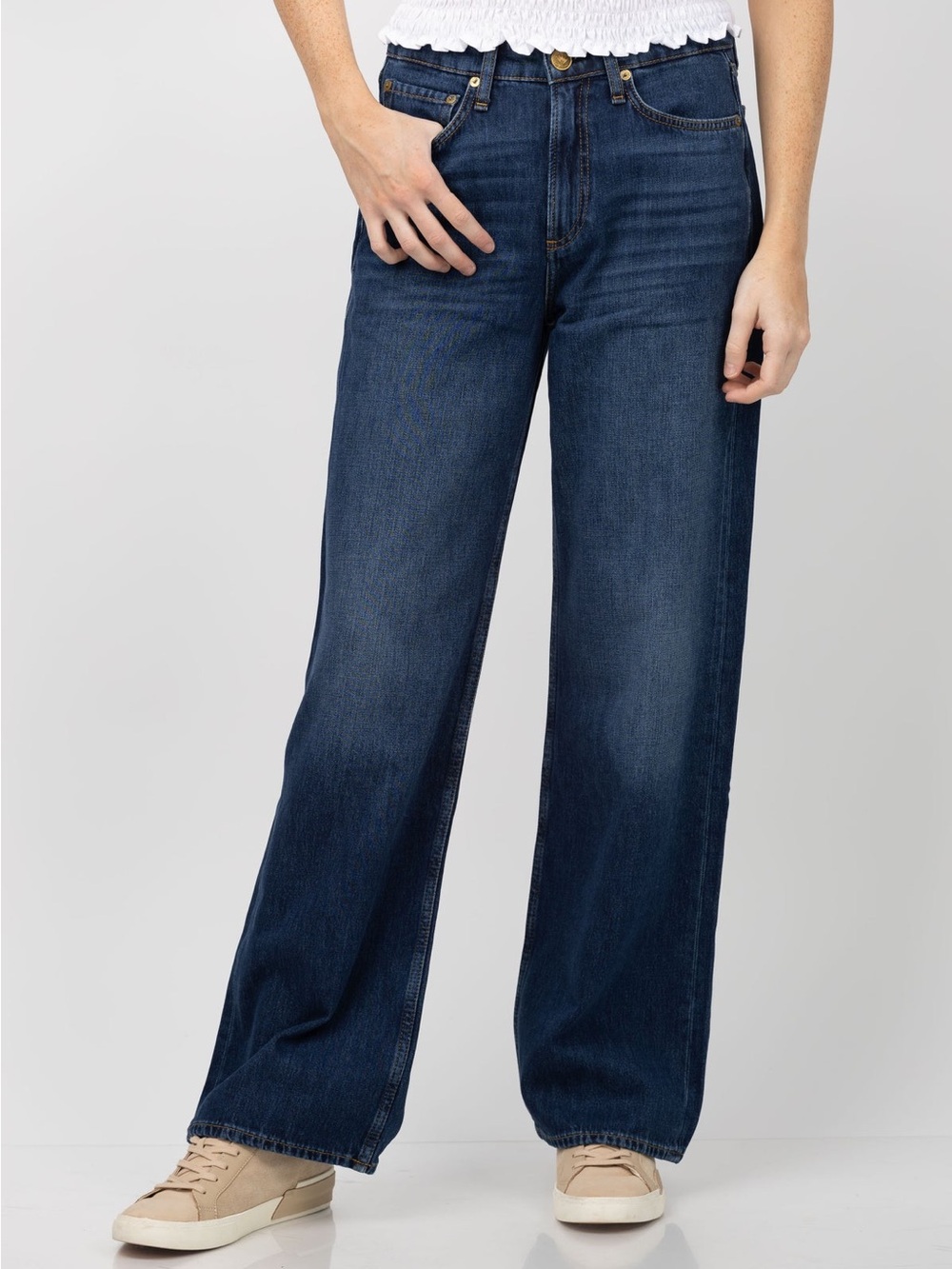 RAG & BONE Logan Mid-Rise Wide Leg Jean Annalise Wash Casual 100% Cotton